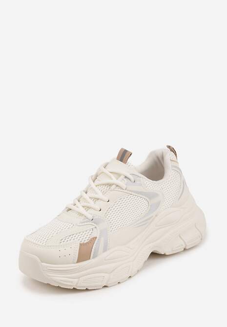 Beżowe Sneakersy VICES na Geometrycznej Platformie z Perforacją Elinata 5