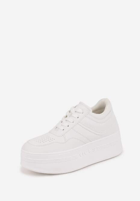 Białe Sneakersy VICES na Platformie Ozdobione Perforacją i Napisem Ceznella 5