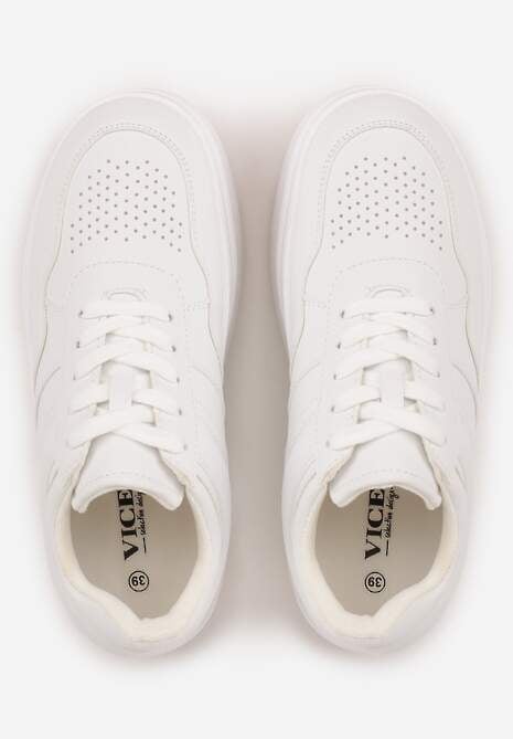 Białe Sneakersy VICES na Platformie Ozdobione Perforacją i Napisem Ceznella 6