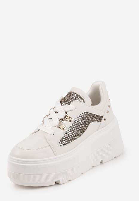 Białe Sneakersy VICES na Koturnie z Brokatowymi Wstawkami Morinatea 5