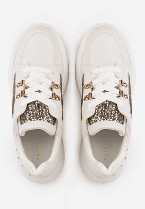 Białe Sneakersy VICES na Koturnie z Brokatowymi Wstawkami Morinatea 6