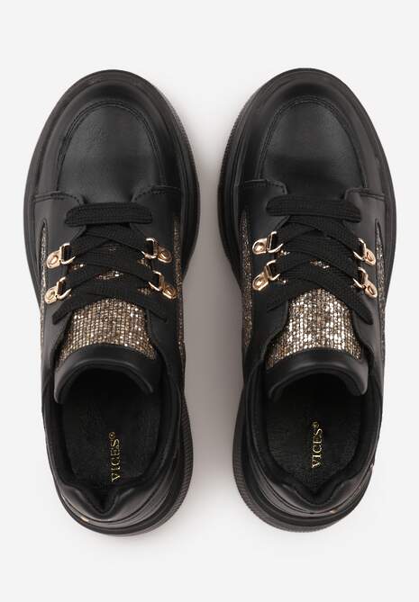 Czarne Sneakersy VICES na Koturnie z Brokatowymi Wstawkami Morinatea 6