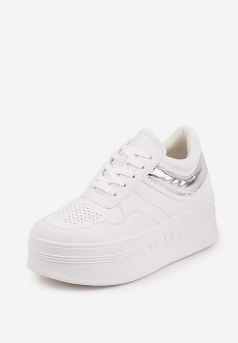 Biało-Srebrne Sneakersy VICES na Platformie Ozdobione Tłoczonym Napisem Berolla 5