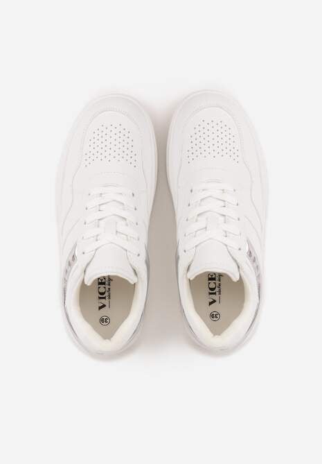 Biało-Srebrne Sneakersy VICES na Platformie Ozdobione Tłoczonym Napisem Berolla 6