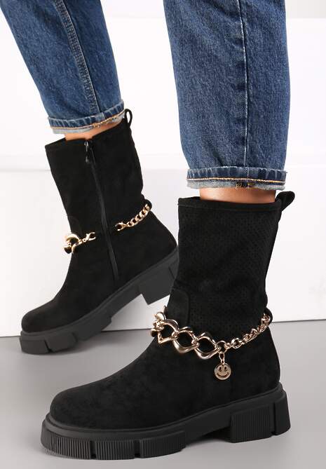 Wysokie buty z łańcuszkiem - czarne