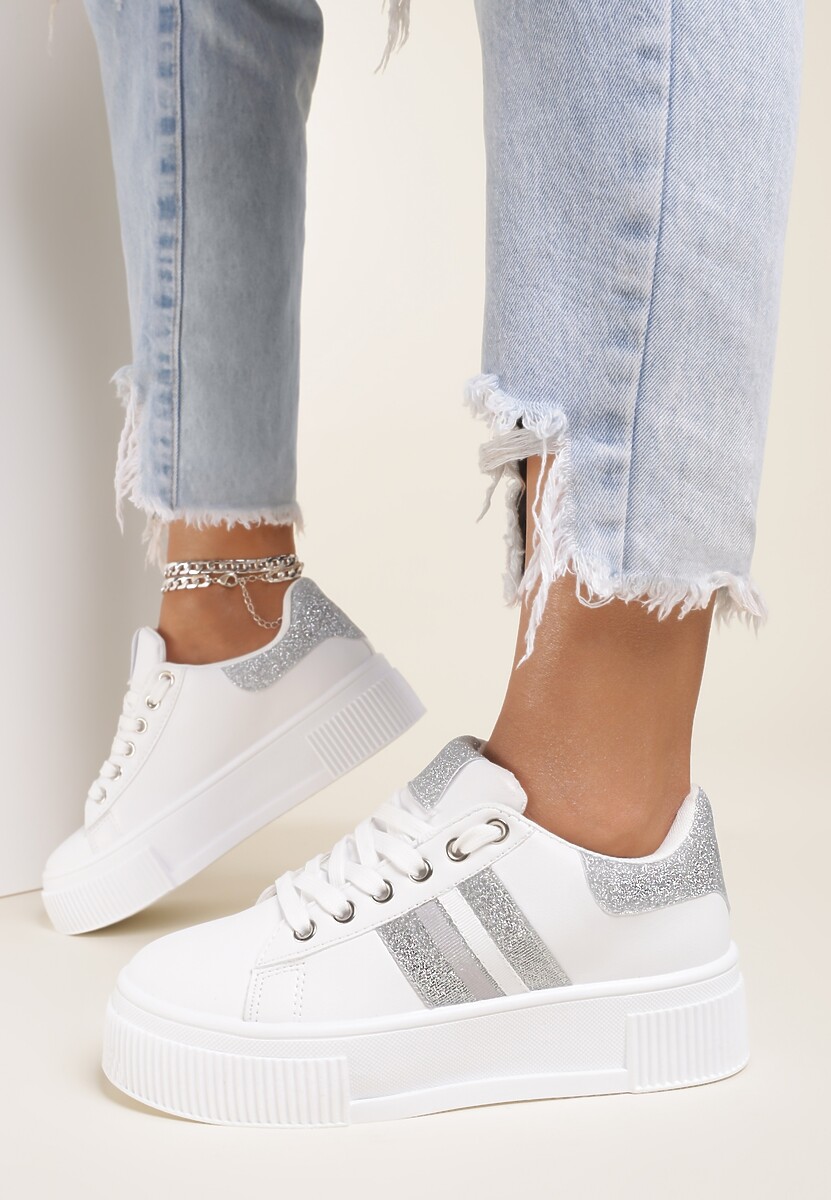 Biało-Srebrne Sneakersy Elashor 1