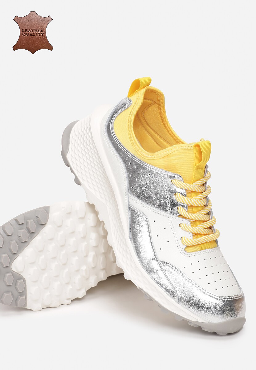 Biało-Żółte Skórzane Sneakersy Nereeivianna 3