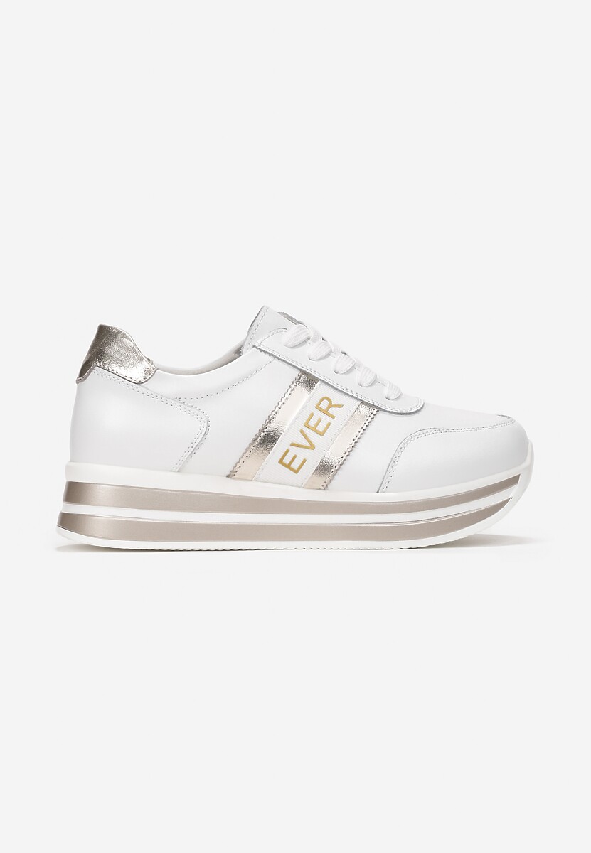 Biało-Złote Sneakersy Skórzane Helothea