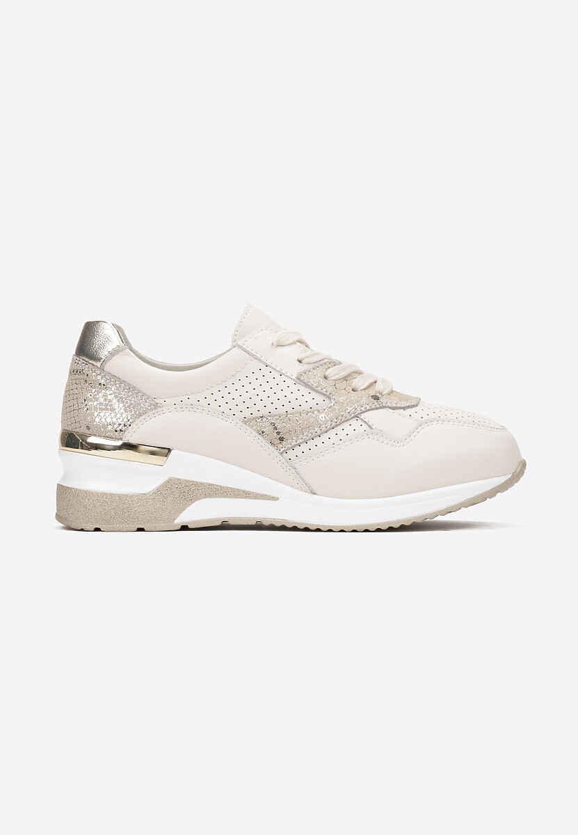 Beżowo-Złote Skórzane Sneakersy Damano 3