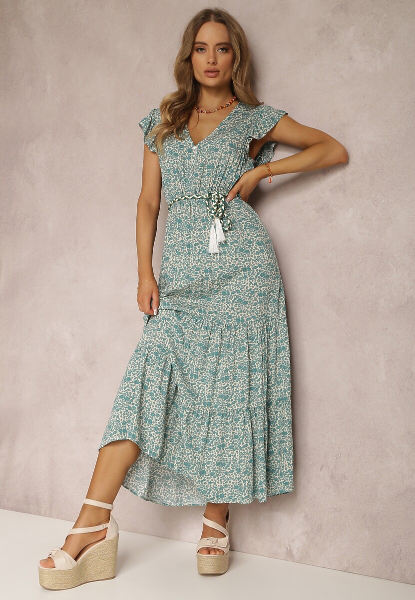 Rochie Alb-Verde cu Curea Eunele 1