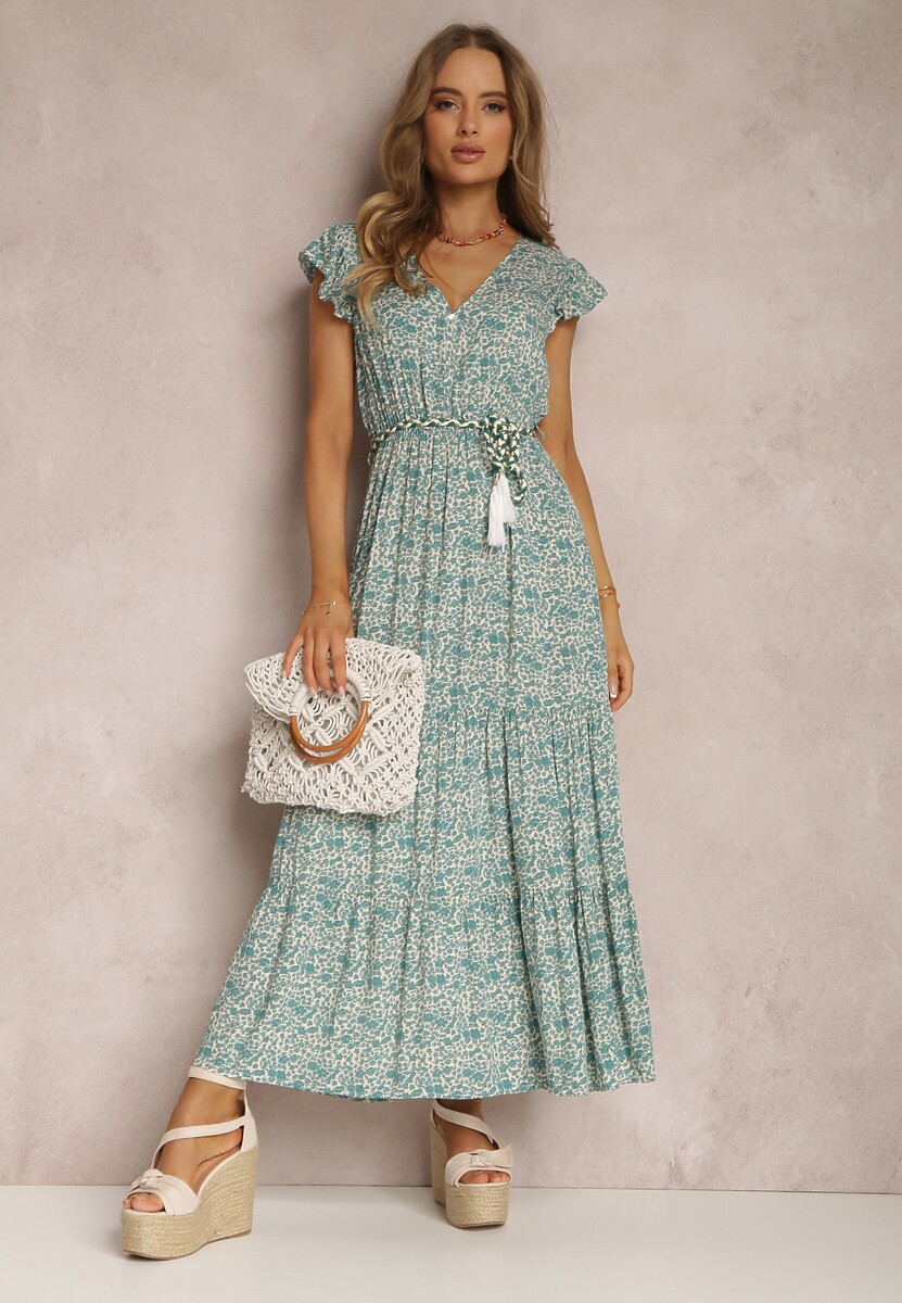 Rochie Alb-Verde cu Curea Eunele 2