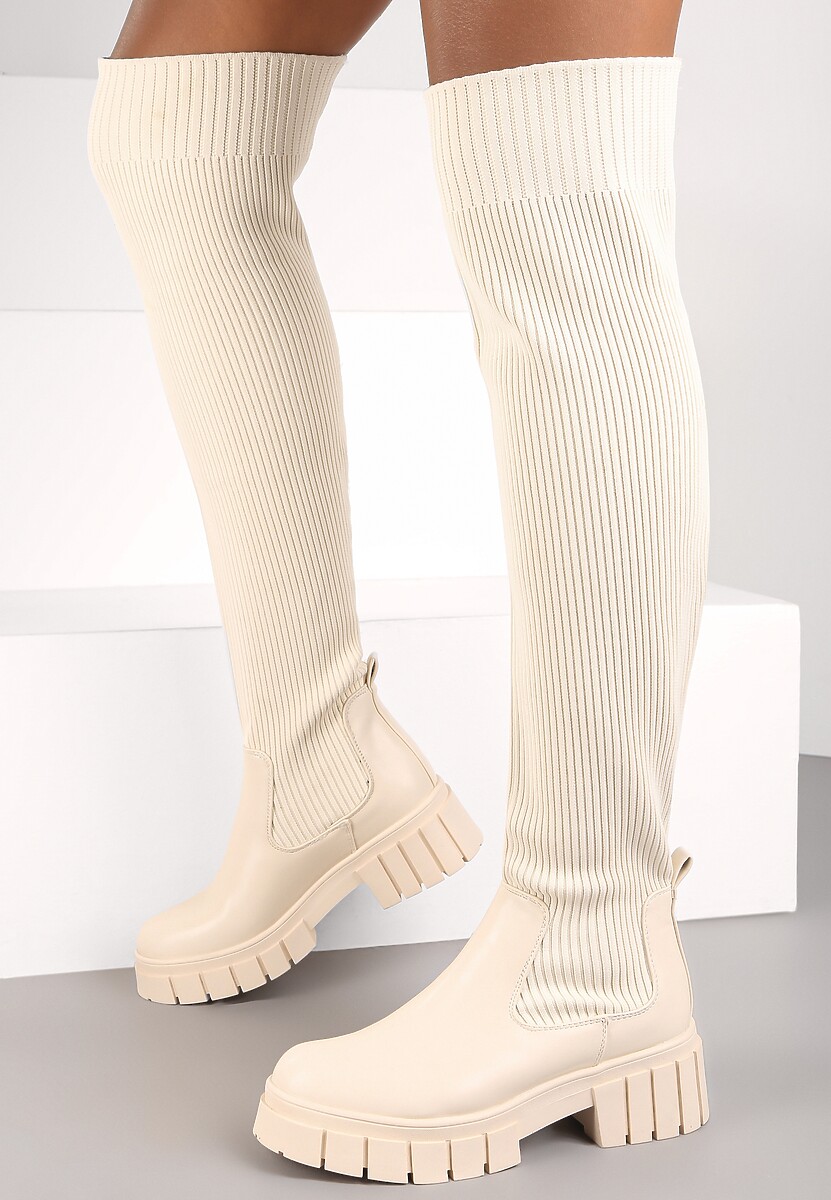 Cizme bej Brygoros cu carâmb elastic 1