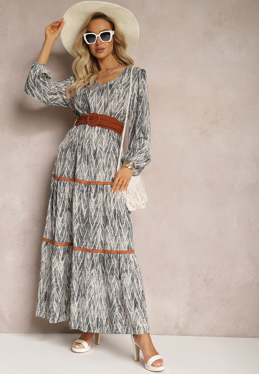 Rochie Gri cu Elastic in Talie Nossi 2