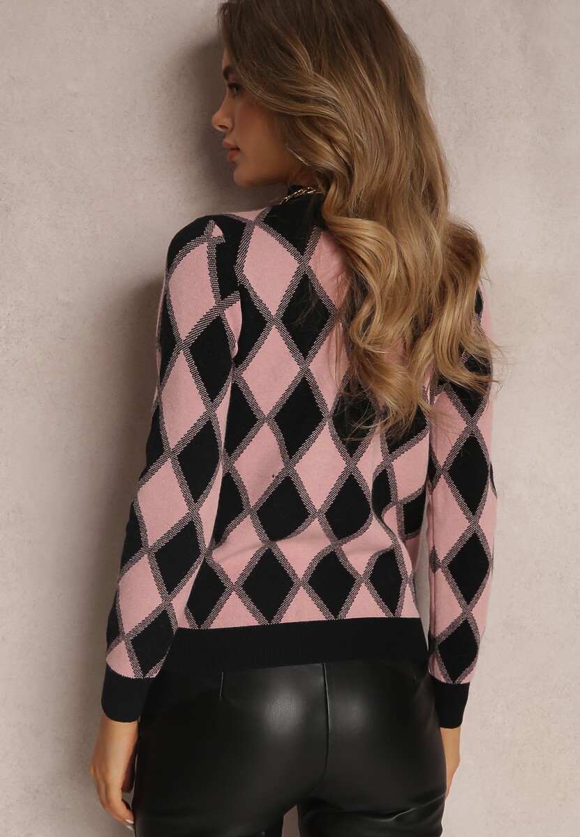 Różowy Sweter w Romby z Półgolfem Morphades 3