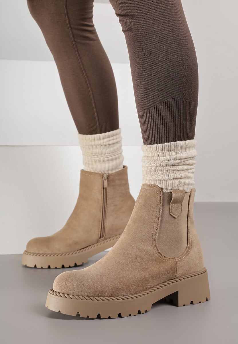 Beżowe Botki Sztyblety z Elastyczną Wstawką Ralia 3