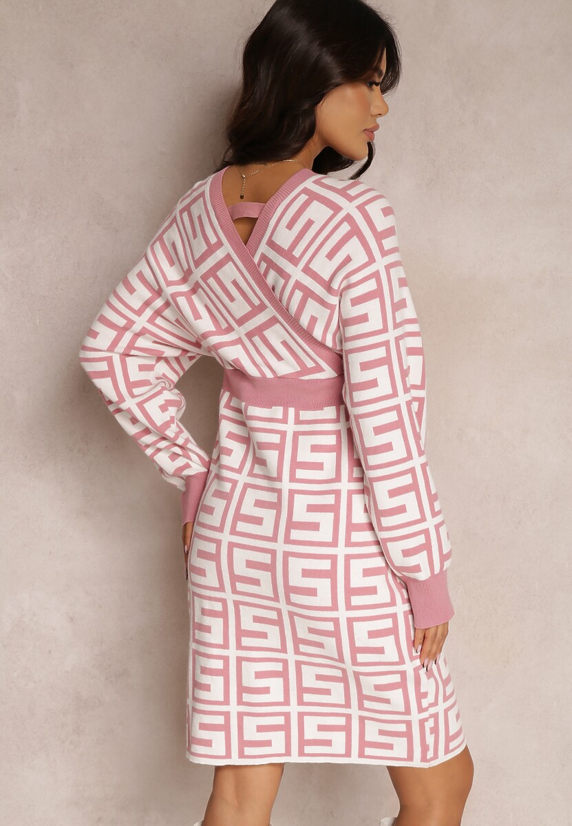 Rochie roz din lână cu model geometric Hamu 3