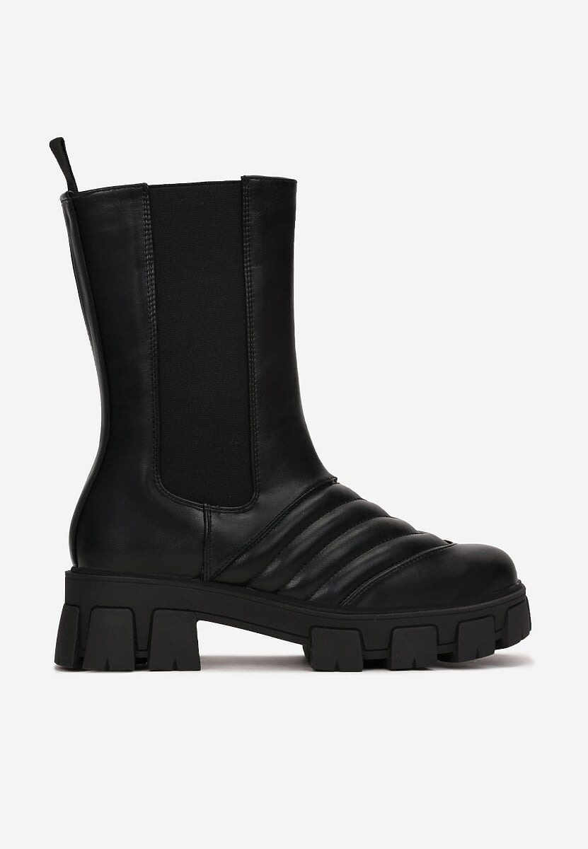Botine negre cu decorații cusute și tulpina elastică Chassi 3