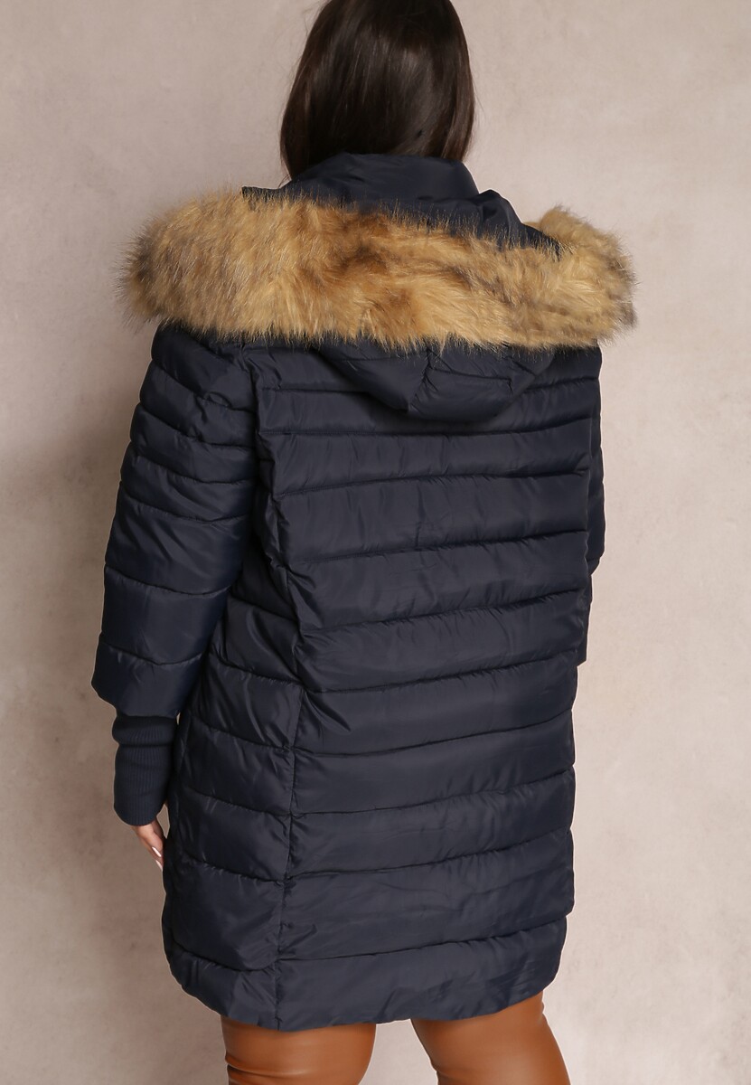 Granatowa Kurtka Pikowana z Futerkiem Halimah 3