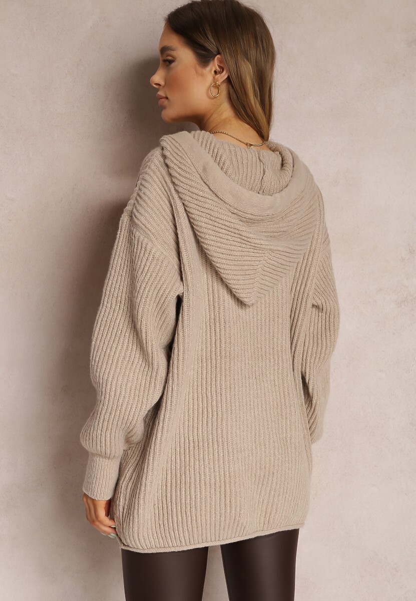 Ciemnobeżowy Sweter Oversize z Kapturem Ukuroa 3