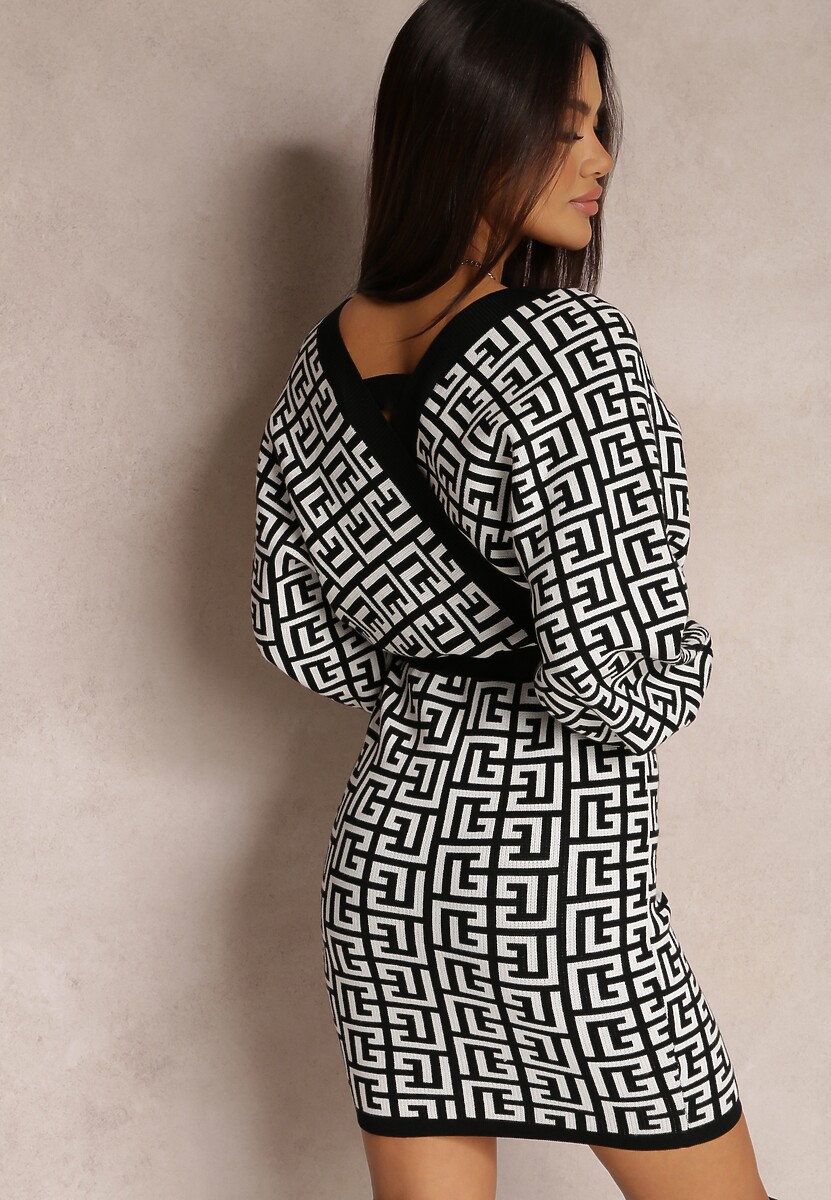 Biała Sukienka Kopertowa Sweterkowa z Wiązanym Paskiem Naja 3