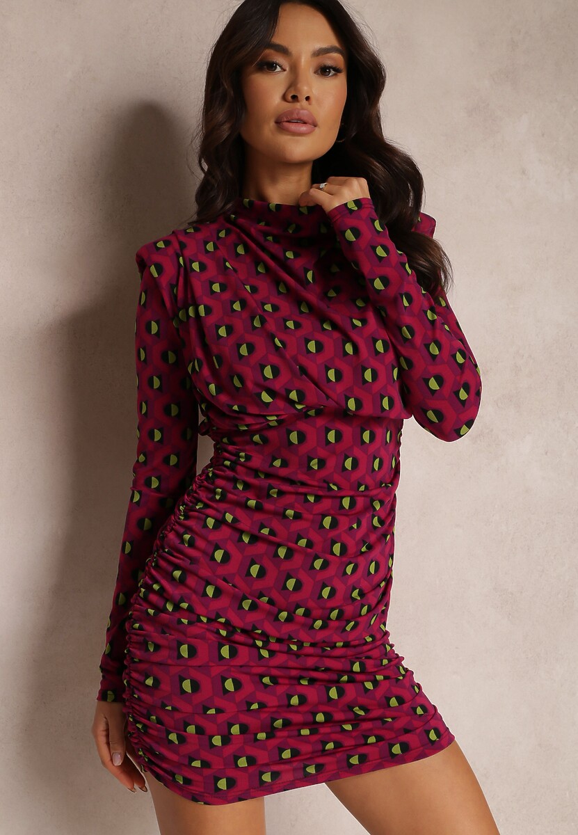 Rochie Fuchsia Ajustată cu Model Geometric Gishi 1