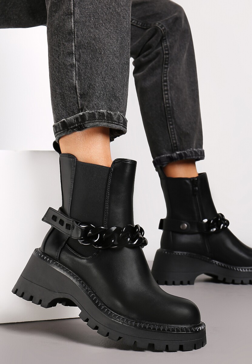 Czarne Botki Sztyblety z Łańcuchem Phinnie 2