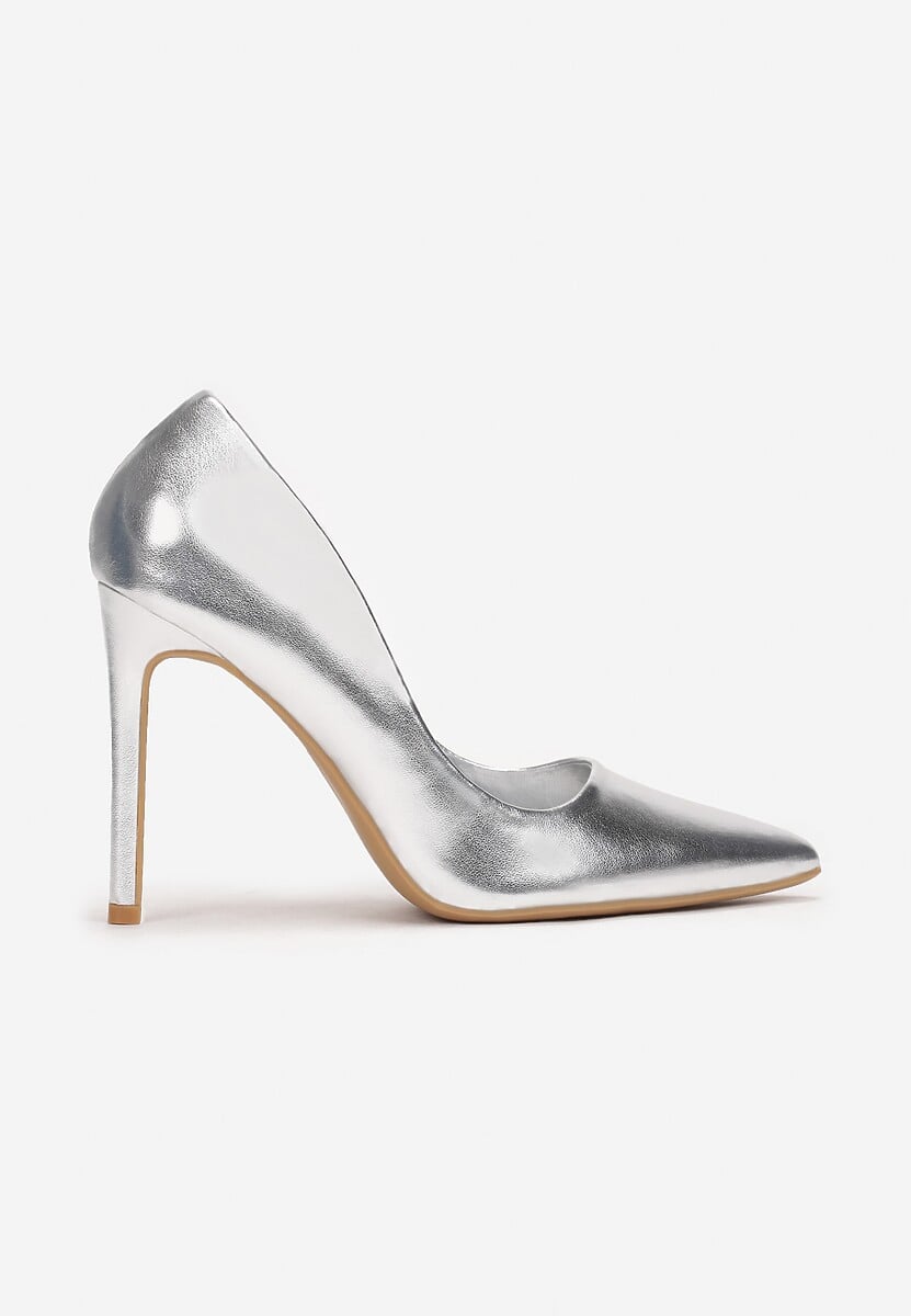 Srebrne Szpilki Metaliczne ze Szpiczastym Noskiem Zenobia 3