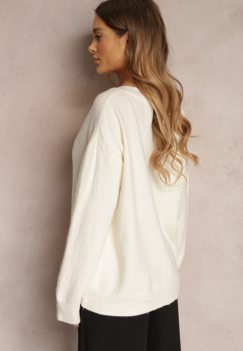 Biały Sweter z Wiskozy Oversize Conime 3