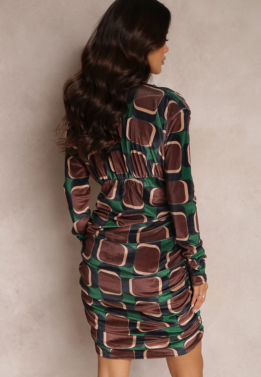 Rochie Maro-Verde cu Drapări în Model Geometric Biyo 3