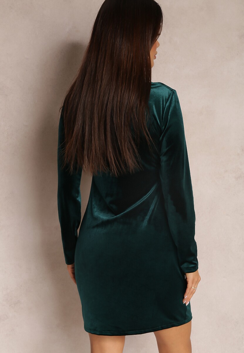 Rochie Verde Catifea cu Pliuri Kango 3