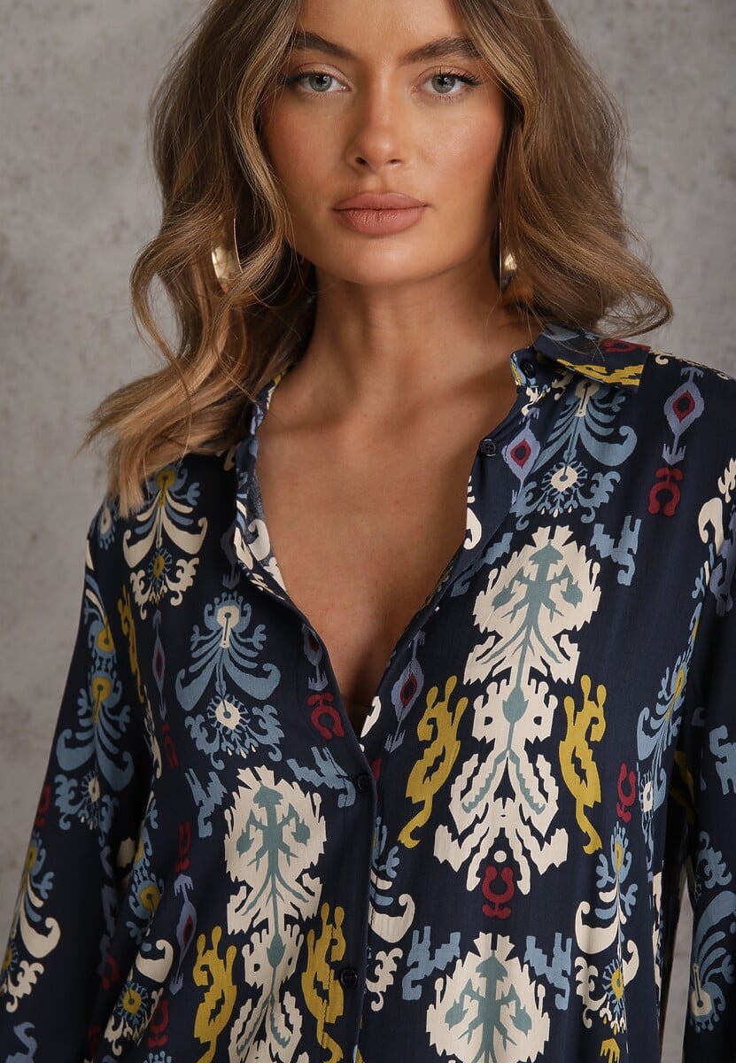 Granatowa Sukienka Koszulowa Rozkloszowana Zjarrta 4