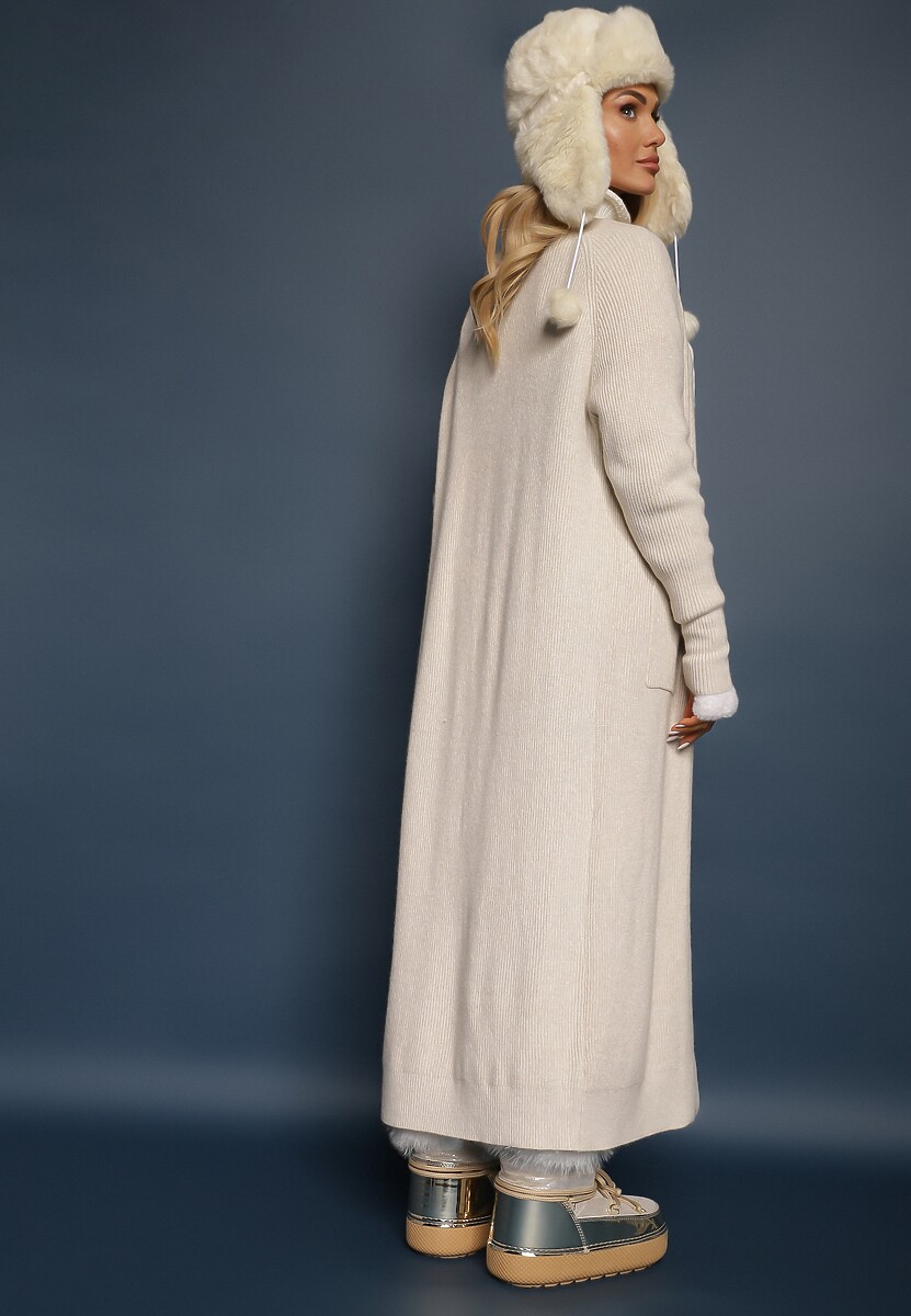 Bej deschis Cardigan lung cu buzunare Belma 3