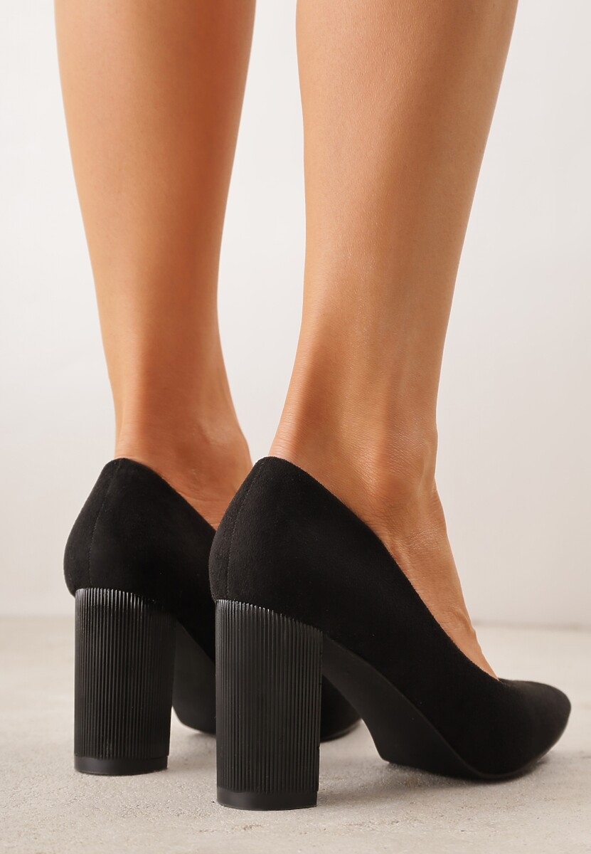 Czarne Czółenka ze Skórzaną Wkładką na Wysokim Słupku Keshi 3