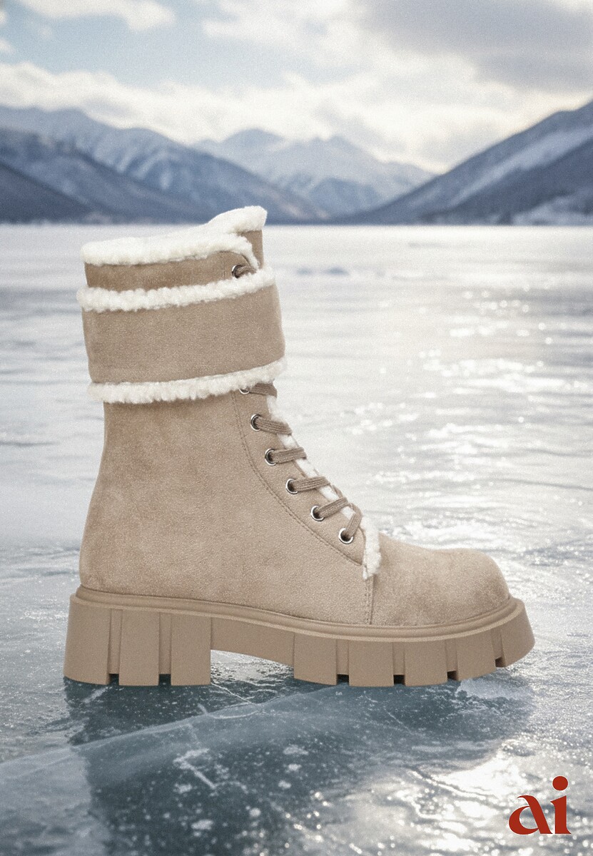 Ciemnobeżowe Botki Workery na Grubej Podeszwie z Futerkiem Valiro 1