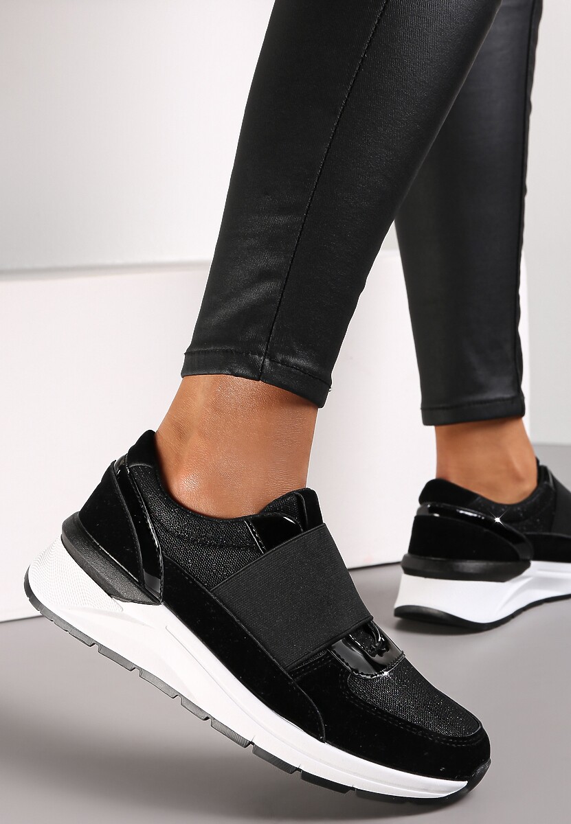 Czarne Metaliczne Sneakersy Wsuwane z Elastycznym Paskiem Zimada 1