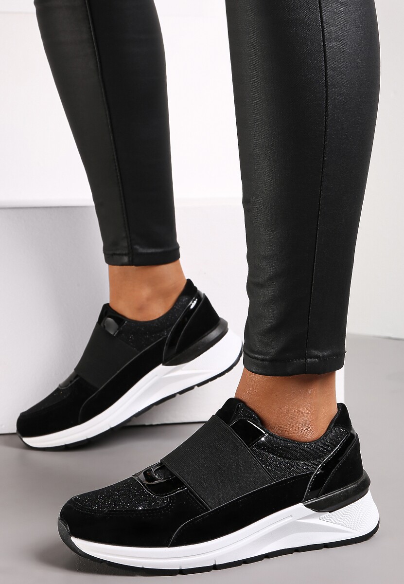 Czarne Metaliczne Sneakersy Wsuwane z Elastycznym Paskiem Zimada 2
