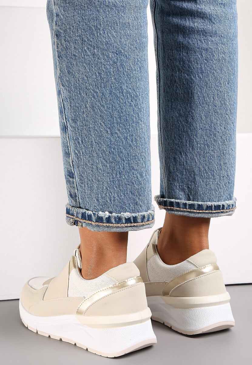 Beżowe Metaliczne Sneakersy Wsuwane z Elastycznym Paskiem Zimada 2