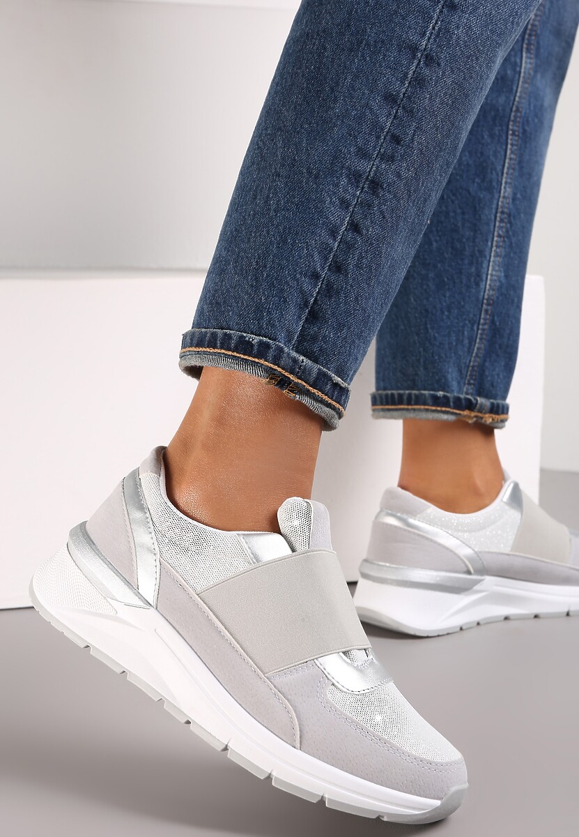 Szare Metaliczne Sneakersy Wsuwane z Elastycznym Paskiem Zimada 1