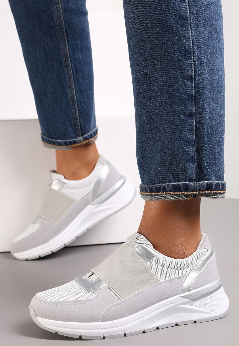Szare Metaliczne Sneakersy Wsuwane z Elastycznym Paskiem Zimada 2