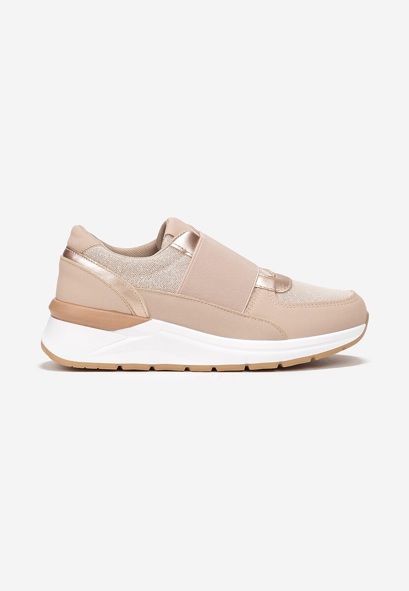Ciemnobeżowe Metaliczne Sneakersy Wsuwane z Elastycznym Paskiem Zimada 3