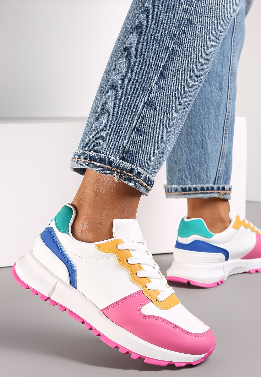 Fuksjowe Sneakersy na Grubej Podeszwie z Wycięciami Wiązane Caras 1