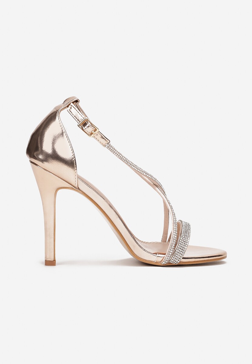 Szampańskie Sandały na Szpilce w Stylu Glamour z Cyrkoniami Jalimbui 3