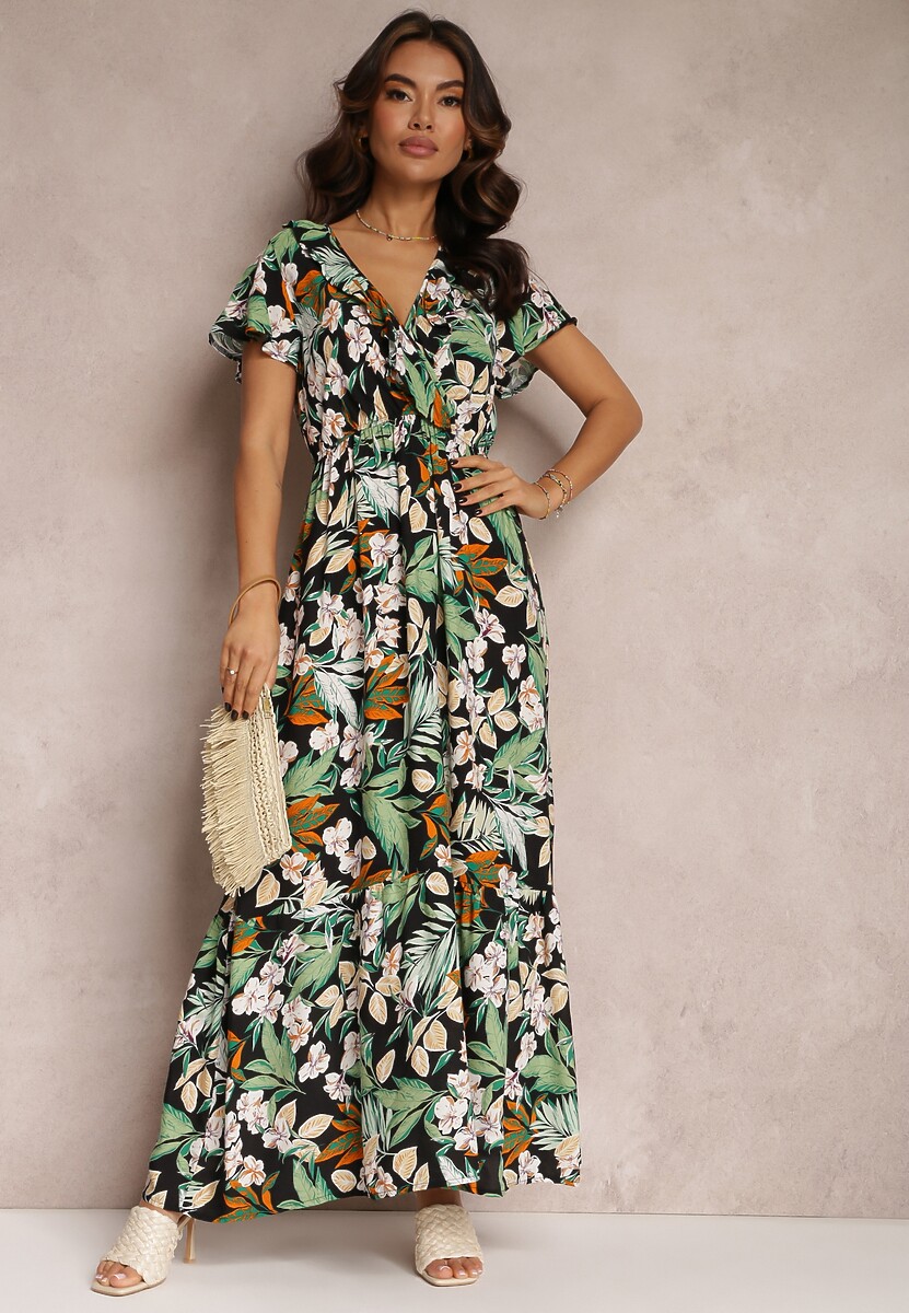 Rochie verde din viscoză maxi cu flori Mahiza 3
