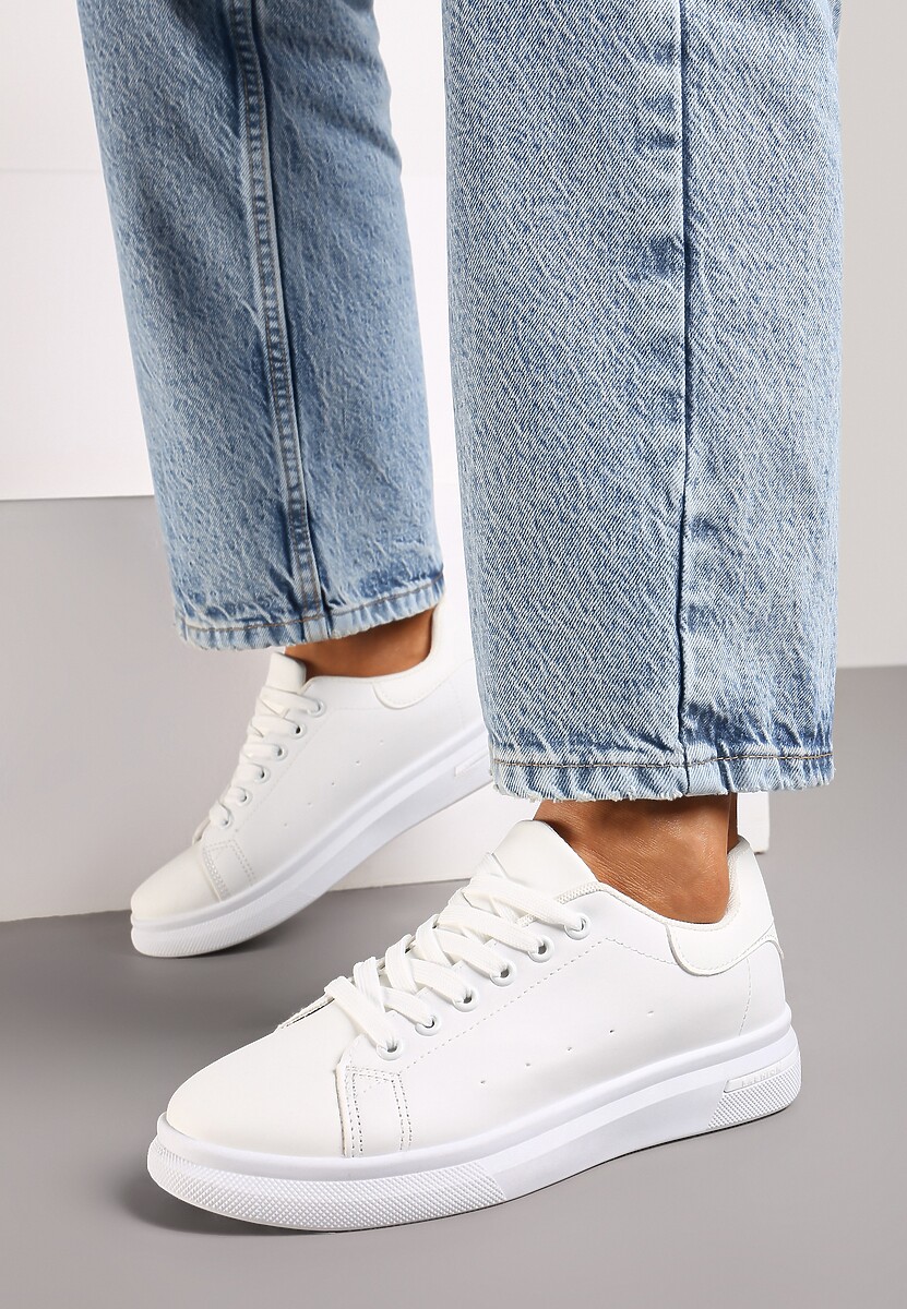 Sneakerși Albi Înnodați cu Talpă Plată și Inserție Modernă Zanelih 3