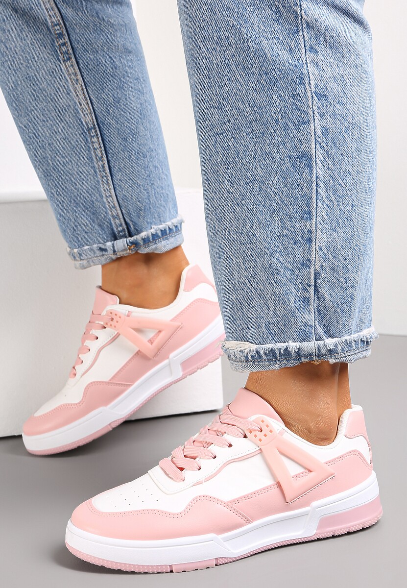 Biało-Różowe Sneakersy przed Kostkę Ozdobione Wstawkami Oinivo 2