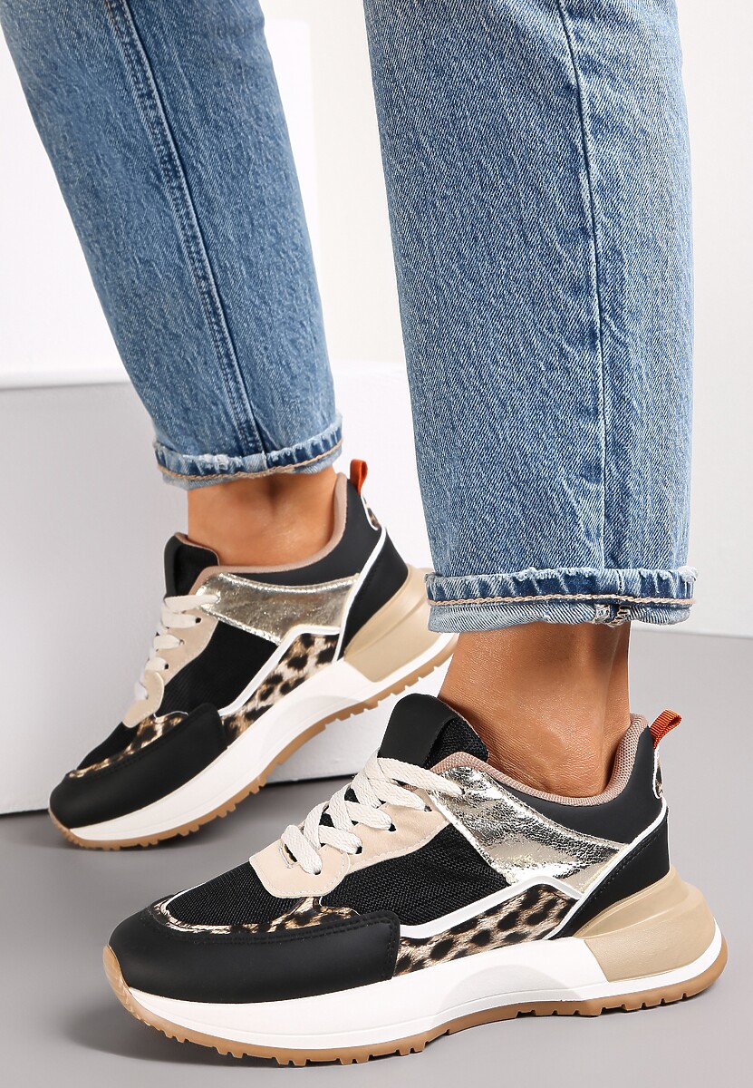 Czarne Sznurowane Sneakersy z Dekoracyjnymi Wstawkami Ialul 1