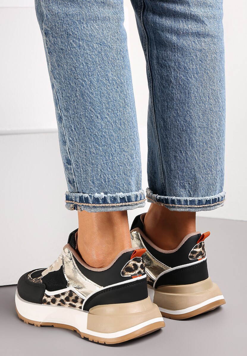 Czarne Sznurowane Sneakersy z Dekoracyjnymi Wstawkami Ialul 2