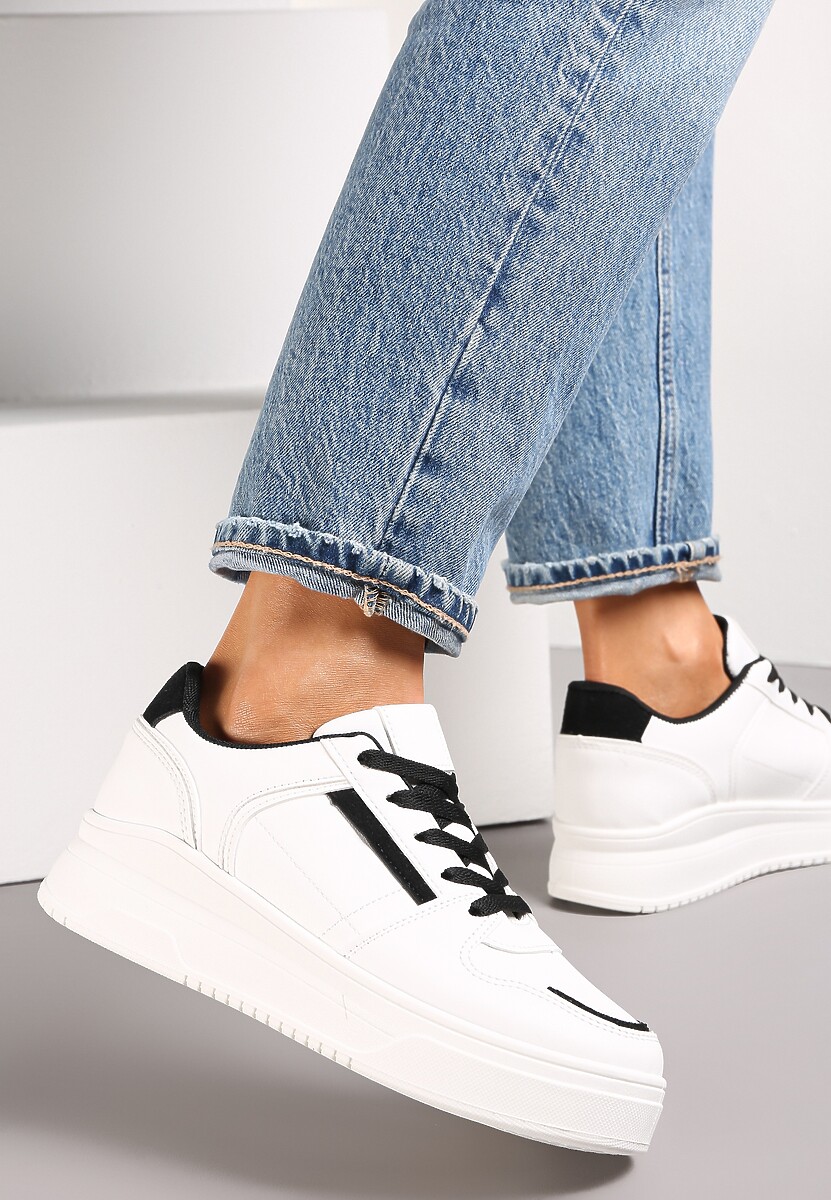 Sneakers Albi-Negri cu Sireturi pe Talpă Groasă Cesohenn 2