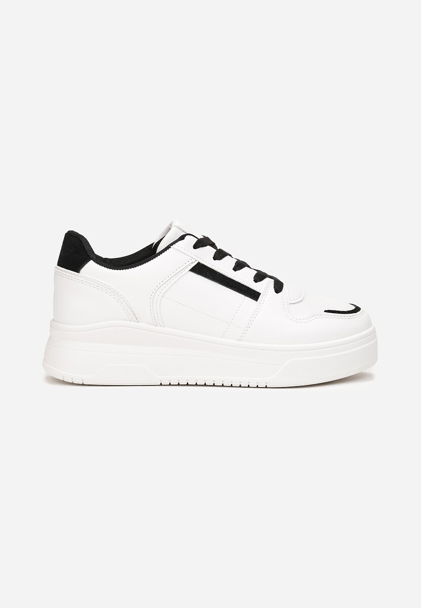 Sneakers Albi-Negri cu Sireturi pe Talpă Groasă Cesohenn 3
