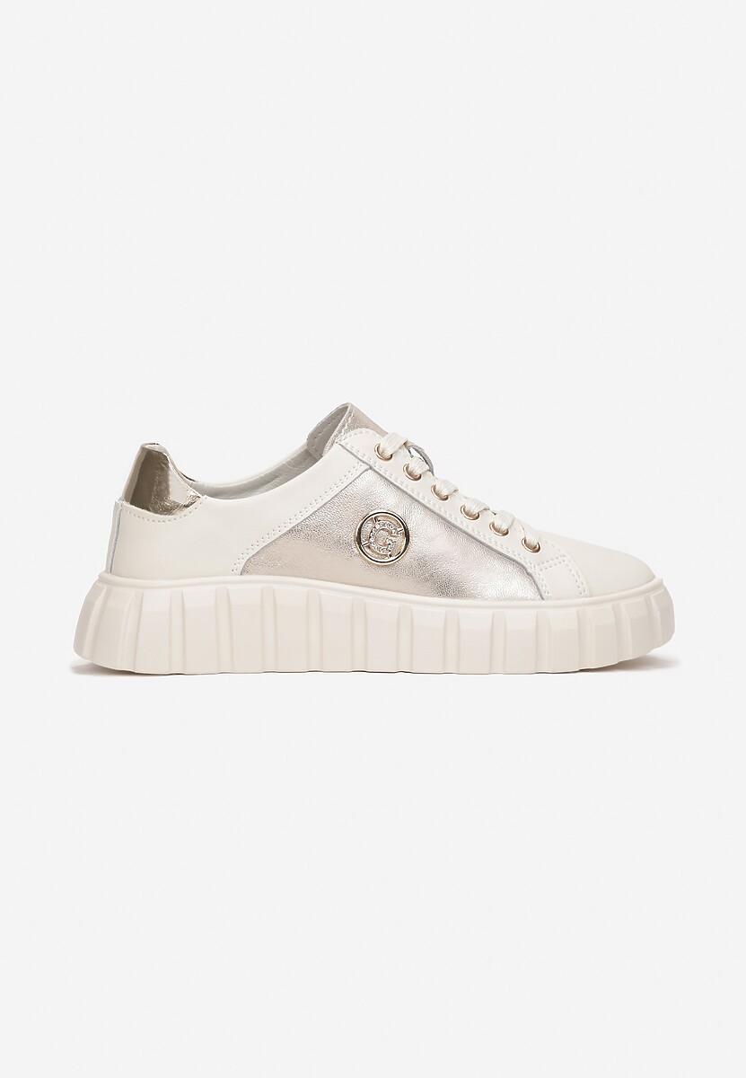 Beżowo-Złote Sznurowane Sneakersy ze Skóry Breana 3